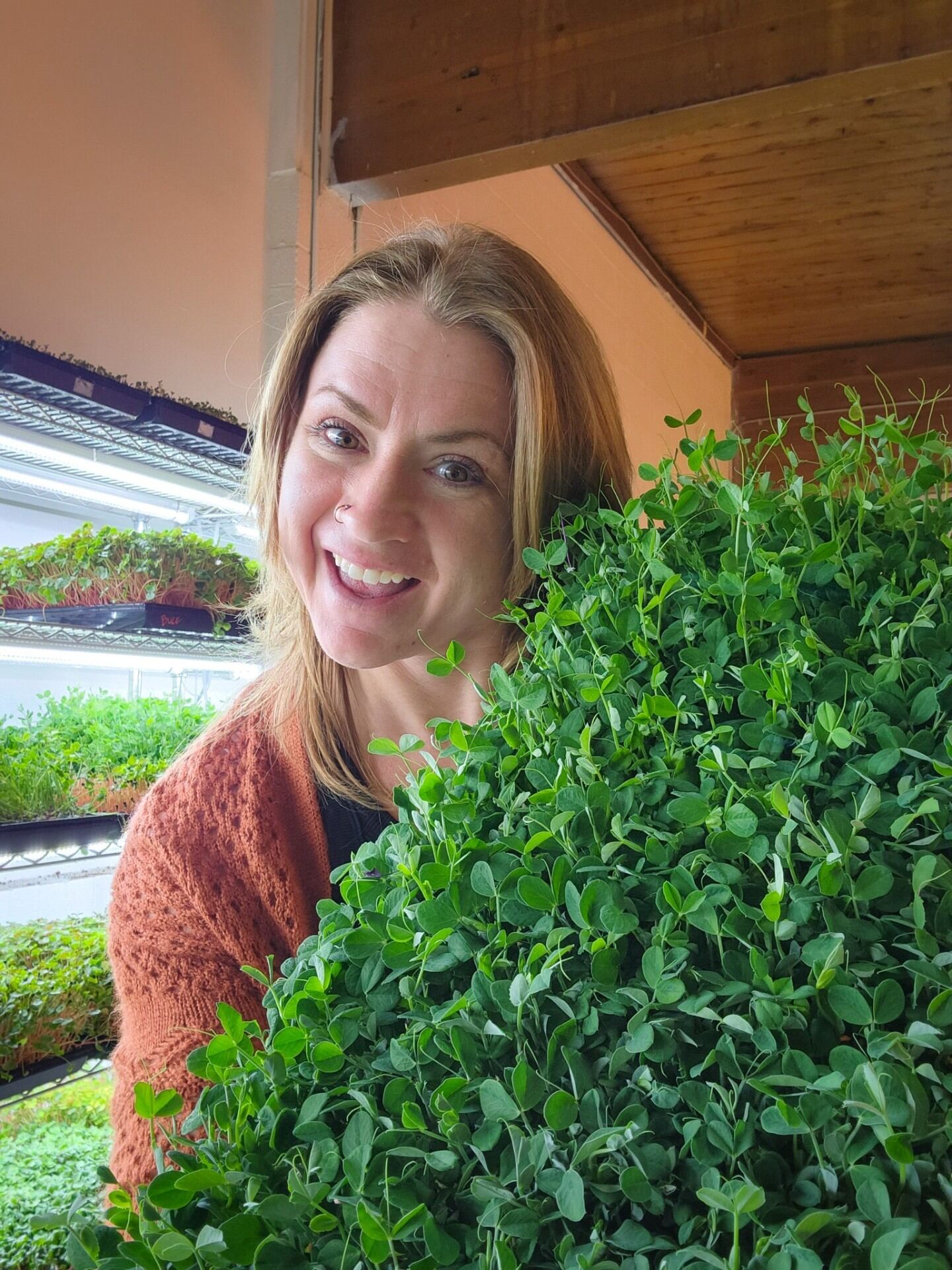 Annie with the microgreens