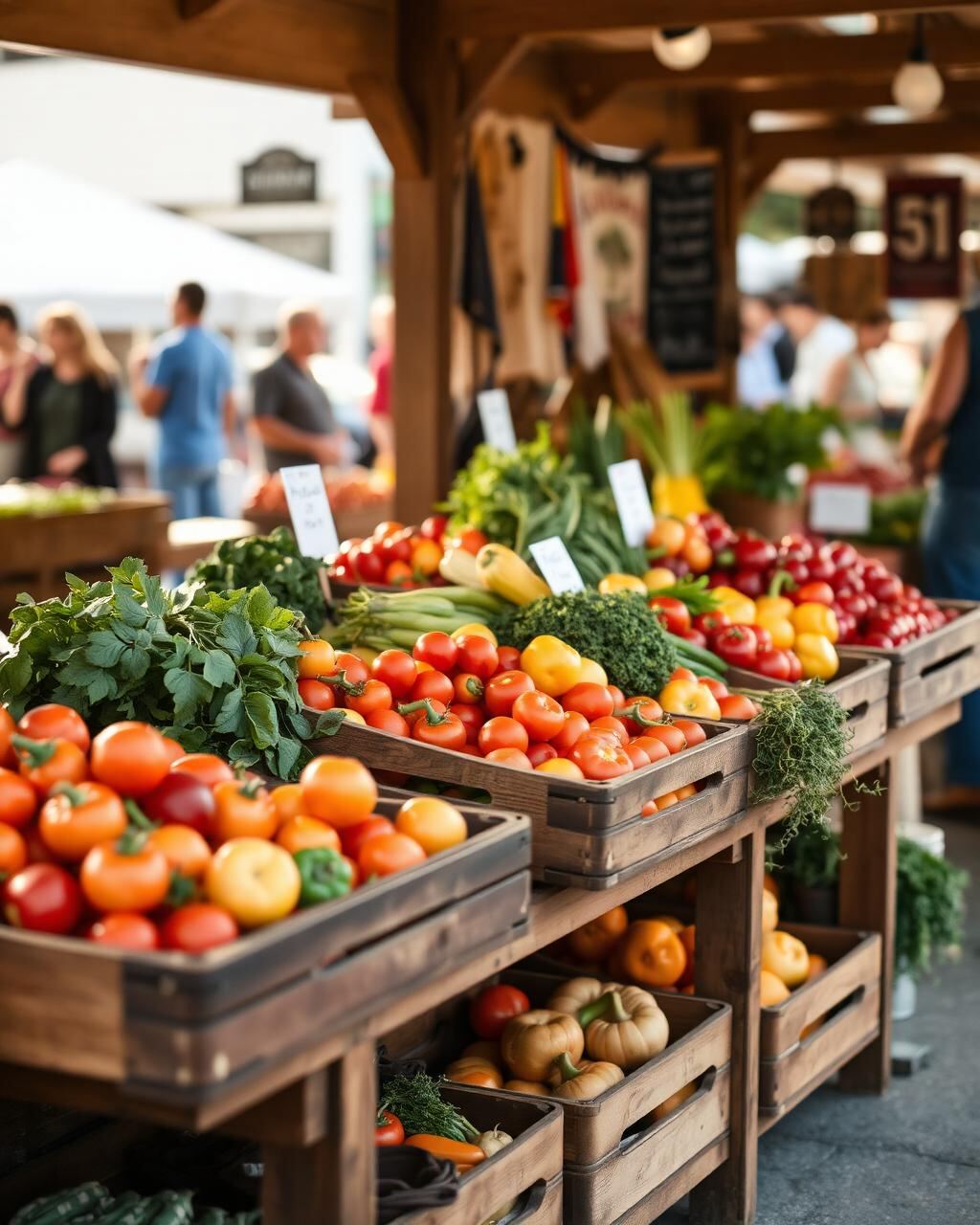 Farmers market stand with fresh produce